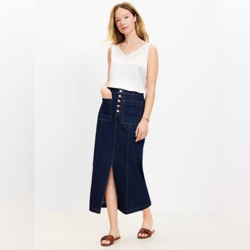 LOFT NWT dark denim midi skirt
